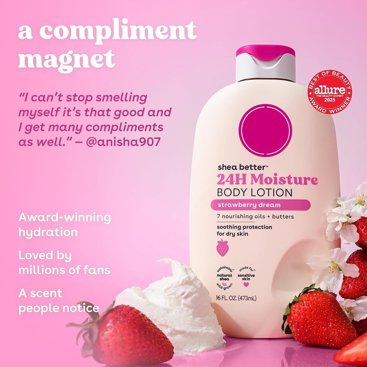 Shea Better Body Lotion- Strawberry Dream, with Natural Shea, 16 fl oz